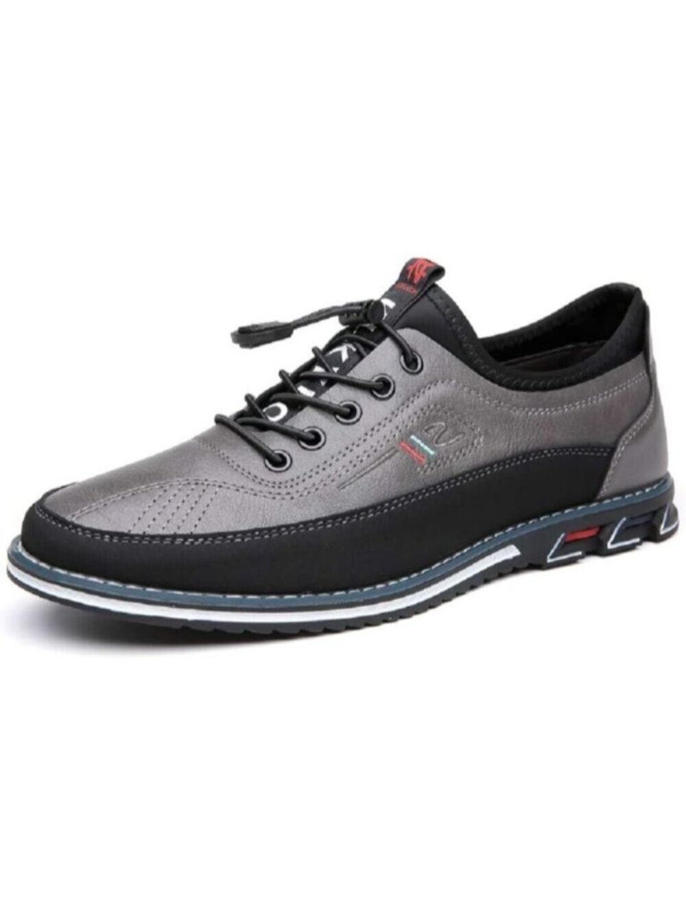 Men's Grey Textured Pebbled Leather Lace-up Pointed Toe Driving Loafers Shoes